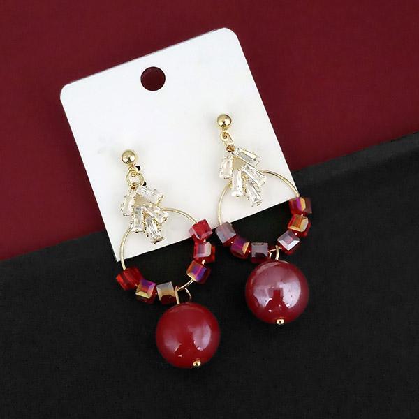 Urthn AD Stone Gold Plated Maroon Pearl Drop Dangler Earrings  - 1315828B