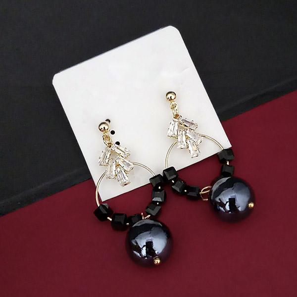 Urthn AD Stone Gold Plated Black Pearl Drop Dangler Earrings - 1315828E