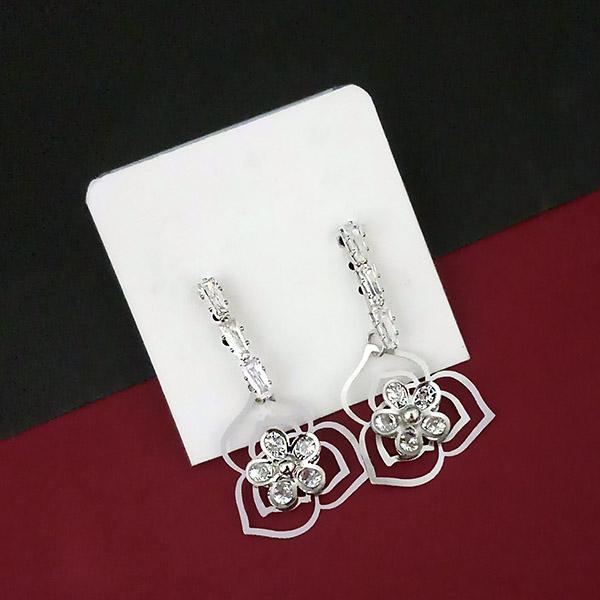 Urthn AD Stone Floral Design Silver Plated Dangler Earrings  - 1315867B