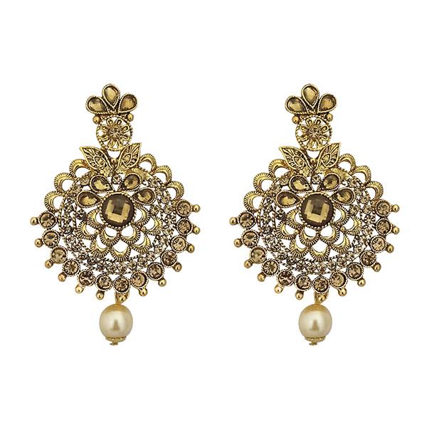 Kriaa Brown Austrian Stone Kundan Gold Plated Dangler Earrings - 1315907