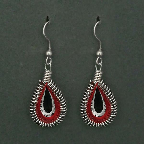 Tip Top Fashions Rhodium Plated Maroon Thread Dangler Earring - 1316101D