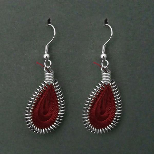 Tip Top Fashions Rhodium Plated Maroon Thread Dangler Earrings  - 1316101H