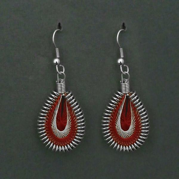 Tip Top Fashions Rhodium Plated White Brown Thread Dangler Earrings  - 1316101L