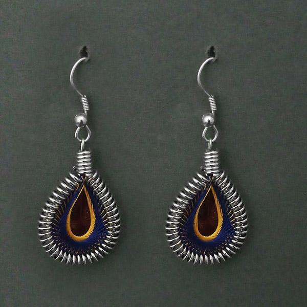 Tip Top Fashions Rhodium Plated Blue Yellow Thread Dangler Earrings - 1316102D