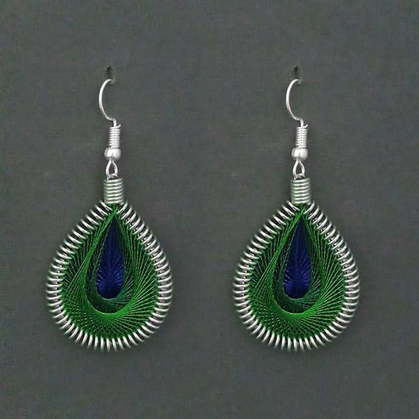 Tip Top Fashions Rhodium Plated Green Thread Dangler Earrings - 1316103