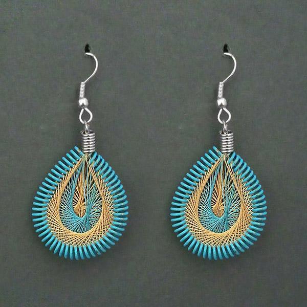 Tip Top Fashions Rhodium Plated Blue Thread Dangler Earrings - 1316104J