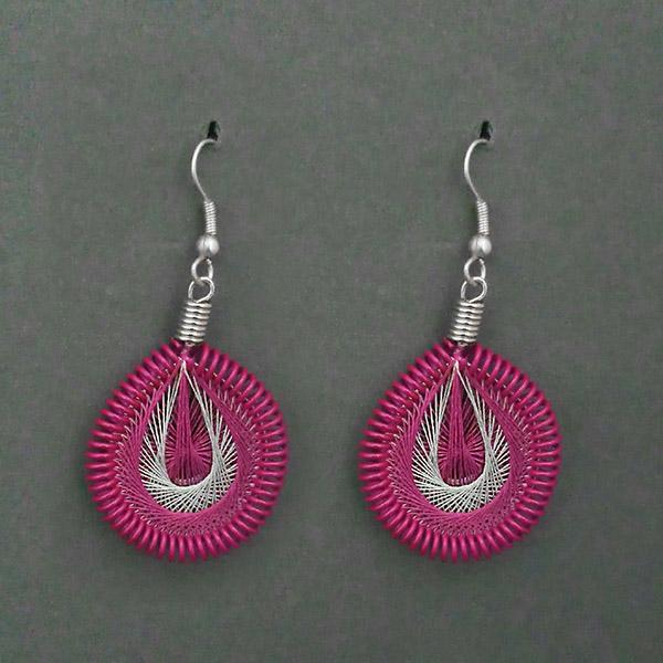 Jeweljunk Rhodium Plated Pink Thread Dangler Earrings  - 1316104K