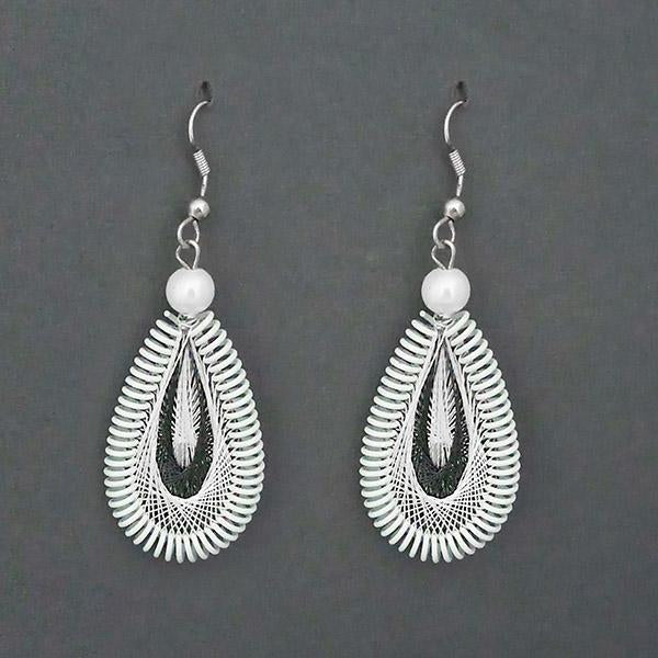 Tip Top Fashions Rhodium Plated White Thread Dangler Earrings - 1316106A