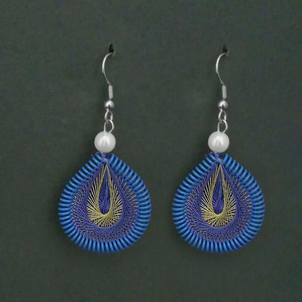 Tip Top Fashions Rhodium Plated Blue Thread Dangler Earrings - 1316108N