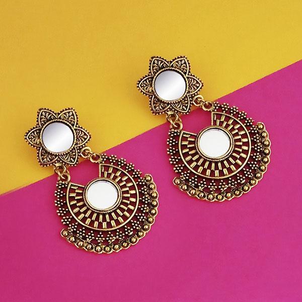 Jeweljunk Antique Gold Plated Mirror Dangler Earrings - 1316202A