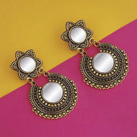Jeweljunk Antique Gold Plated Mirror Dangler Earrings  - 1316203A