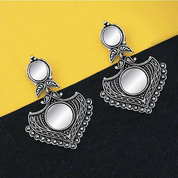 Jeweljunk Oxidised Plated Mirror Dangler Earrings - 1316209B