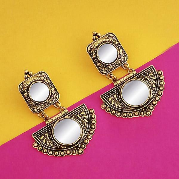 Jeweljunk Antique Gold Plated Mirror Dangler Earrings  - 1316211A