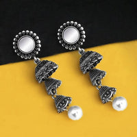 Jeweljunk Oxidised Plated Mirror Jhumki Earrings - 1316215B