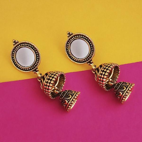 Jeweljunk Antique Gold Plated Mirror Jhumki Earrings  - 1316222A