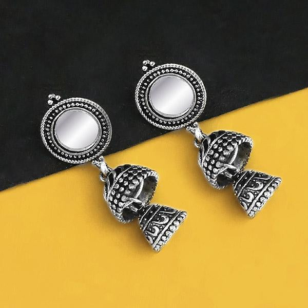 Jeweljunk Oxidised Plated Mirror Jhumki Earrings - 1316222B