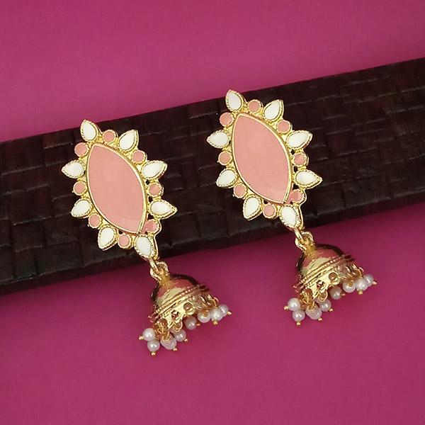 Kriaa Peach Meenakari Pearl Jhumki Earrings