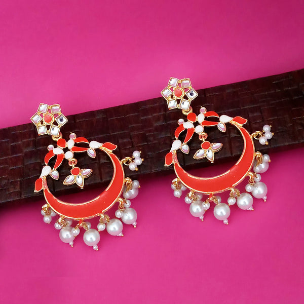 Kriaa Red Meenakari Gold Plated Chandbali Earrings