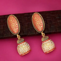 Kriaa Gold Plated Orange Meenakari Jhumka Earrings