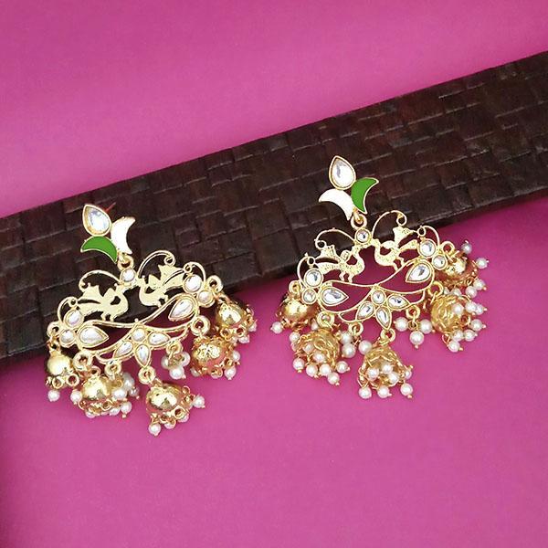 Kriaa Gold Plated Kundan Dangler Jhumki Earrings - 1316324B