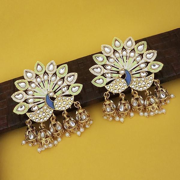 Kriaa Gold Plated Kundan Peacock Design Dangler Jhumki Earrings - 1316325A