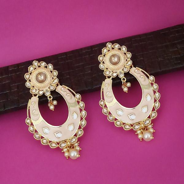 Kriaa Peach Meenakari Kundan Gold Plated Dangler Earrings - 1316327E