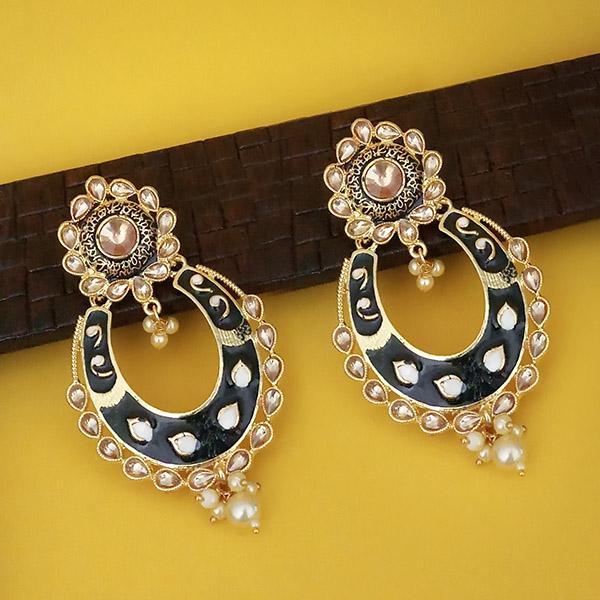 Kriaa Black Meenakari Kundan Gold Plated Dangler Earrings - 1316327F