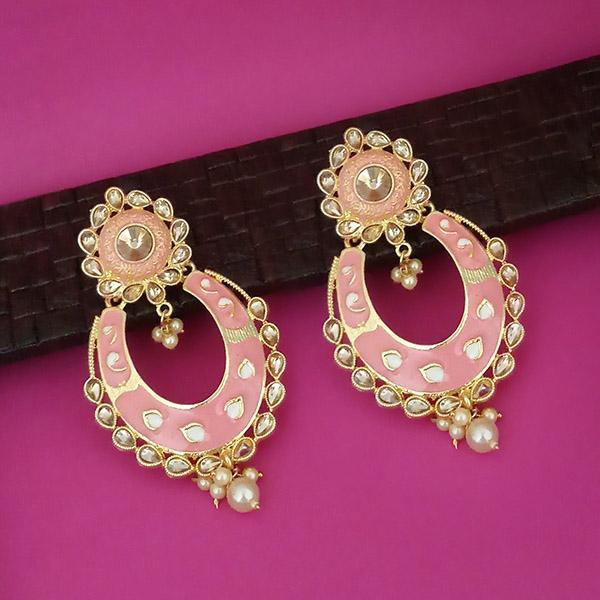 Kriaa Pink Meenakari Kundan Gold Plated Dangler Earrings - 1316327H