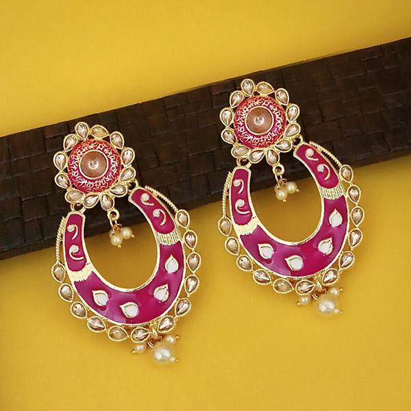 Kriaa Pink Meenakari Gold Plated Kundan Dangler Earrings  - 1316327L