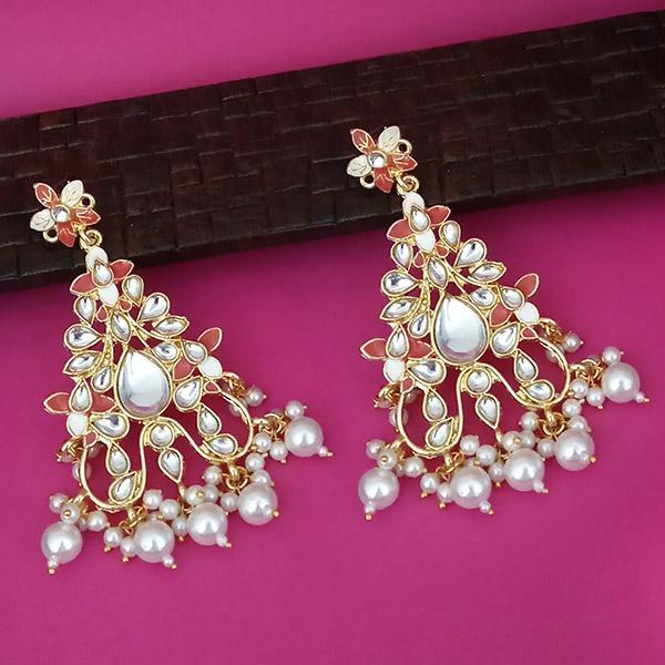 Kriaa Red Meenakari Kundan Gold Plated Dangler Earrings - 1316329B