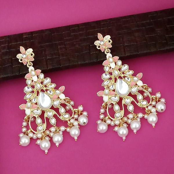 Kriaa Peach Meenakari Kundan Gold Plated Dangler Earrings - 1316329K