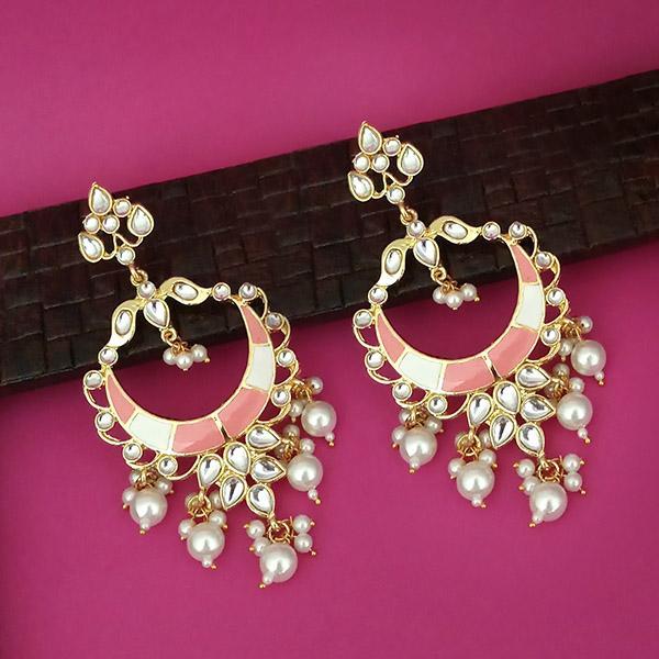 Kriaa Peach Meenakari Kundan Gold Plated Dangler Earrings - 1316330D