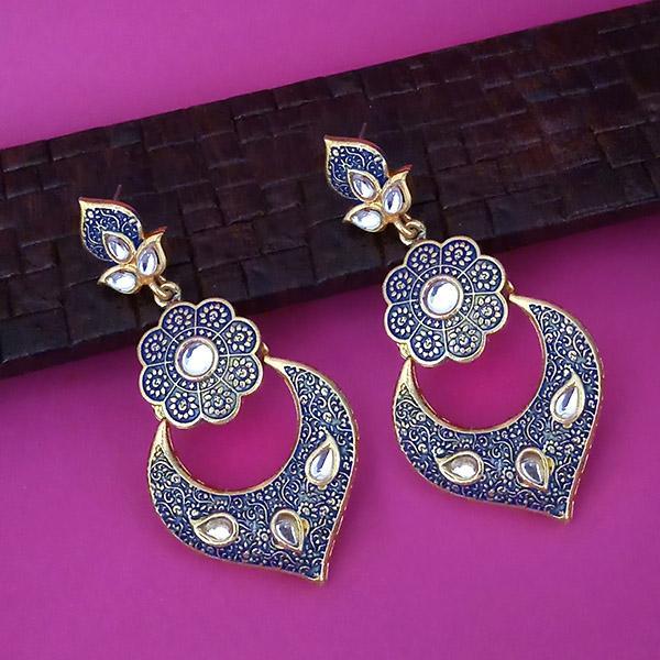 Kriaa Blue Meenakari Kundan Dangler Earrings - 1316331D