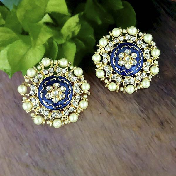 Kriaa Blue Meenakari And Stone Gold Plated Stud Earrings