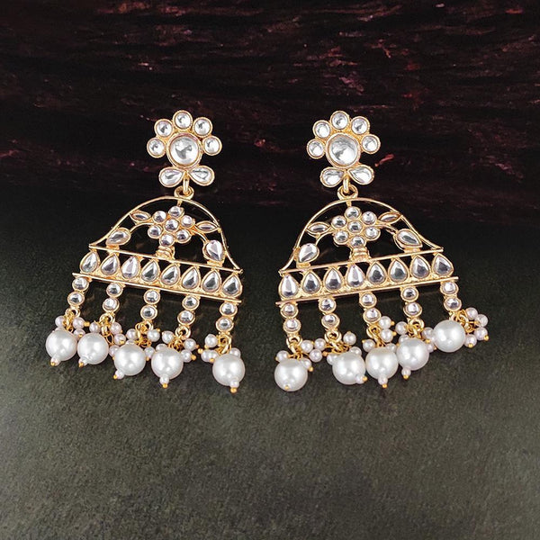 Kriaa Gold Plated White Beads and Kundan Dangler Earrings - 1316373A
