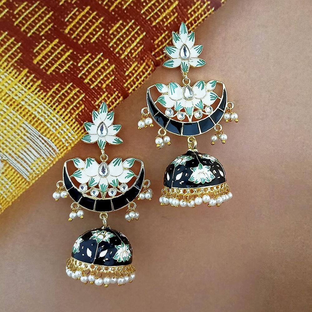 Kriaa Gold Plated Red Meenakari And Kundan Jhumki Earrings - 1316379A