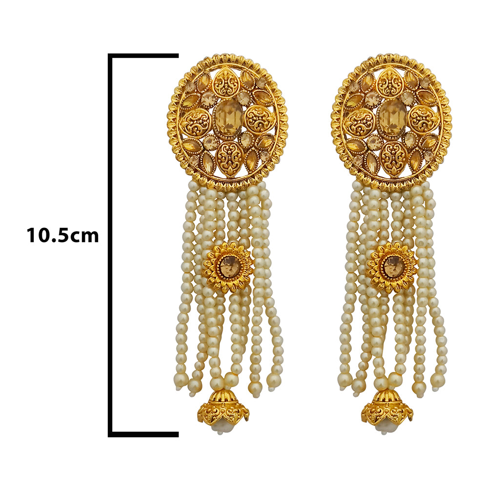 Kriaa Gold Plated Brown Austrian Stone Dangler Earrings