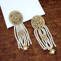 Kriaa Brown Austrian Stone Gold Plated Pearl Dangler Earrings