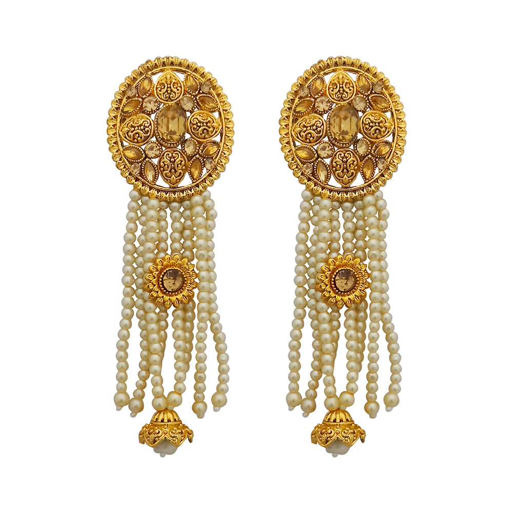 Kriaa Gold Plated Brown Austrian Stone Dangler Earrings