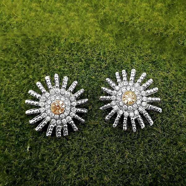 Kriaa Brown And White Austrian Stone Silver Plated Stud Earrings