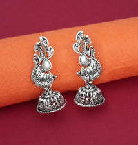 Jeweljunk Oxidised Plated Peacock Jhumki Earrings