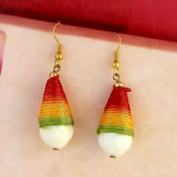 Jeweljunk Multi Gold Plated Thread Pom Pom Earrings