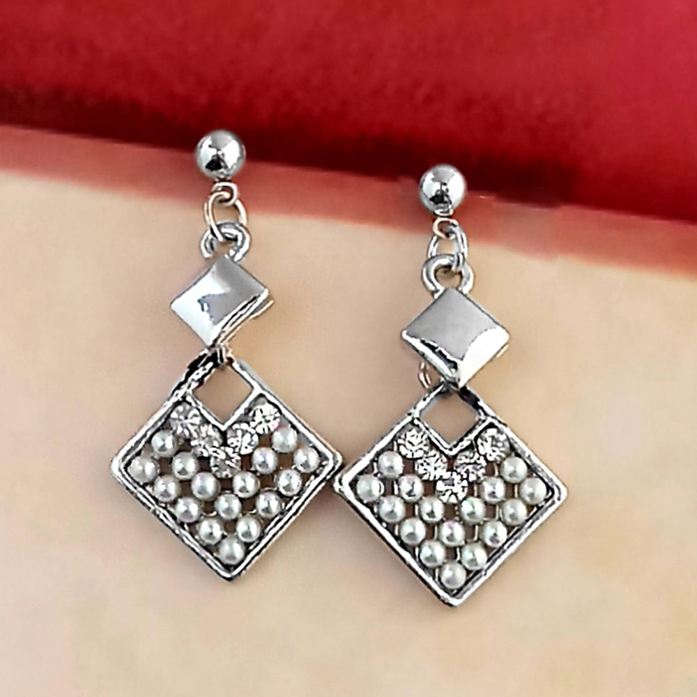 Kriaa White Austrian Stone Silver Plated Stud Earrings