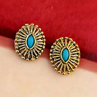 Kriaa Blue Kundan Gold Plated Stud Earrings