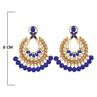 JD Arts Gold Plated Kundan Blue Dangler Earrings