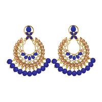 JD Arts Gold Plated Kundan Blue Dangler Earrings