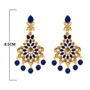 JD Arts Gold Plated Kundan Blue Dangler Earrings