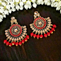 JD Arts Gold Plated Kundan Red Beads Dangler Earrings