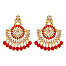 JD Arts Gold Plated Kundan Red Beads Dangler Earrings