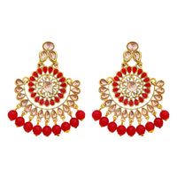 JD Arts Gold Plated Kundan Red Beads Dangler Earrings